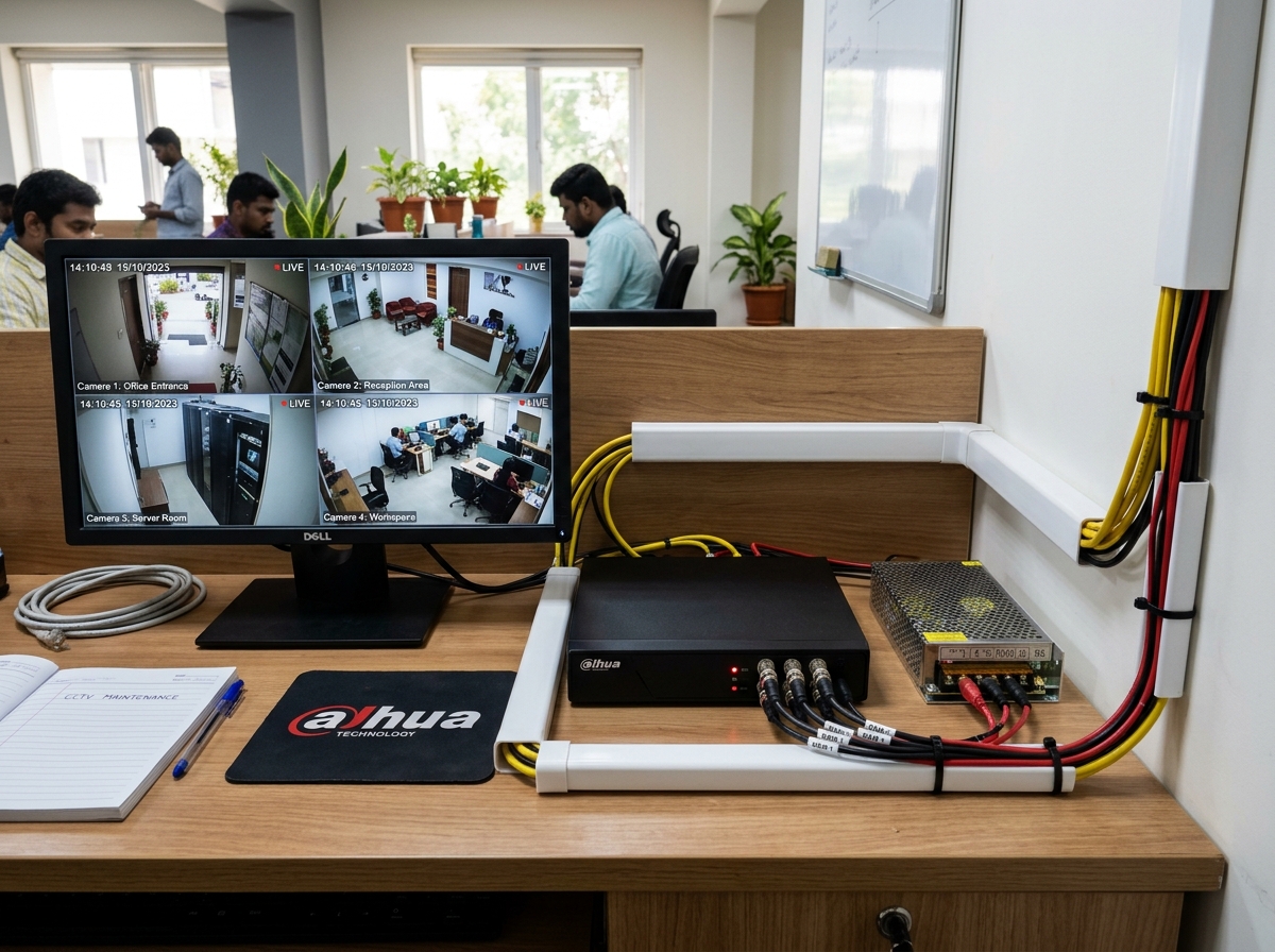 Neat commercial CCTV recorder and cable rack installation in Chennai
